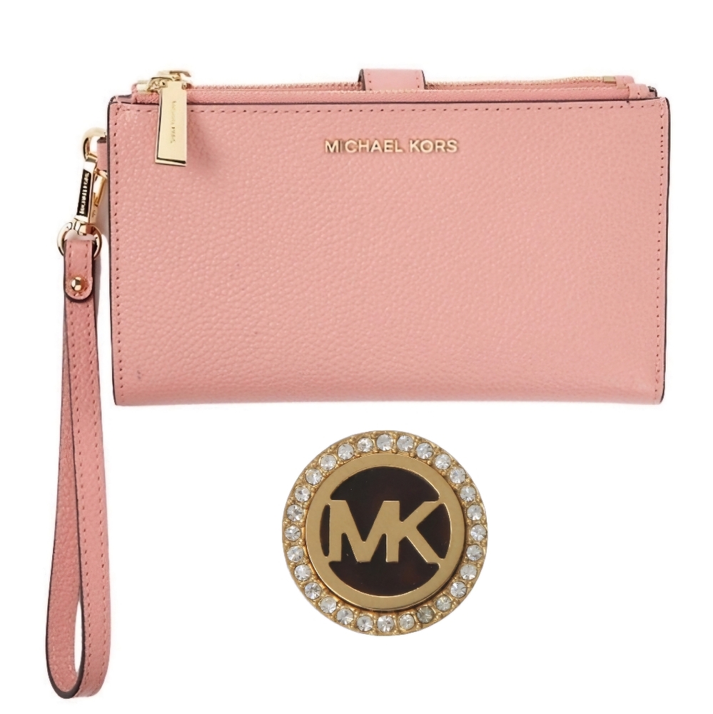 Michael Kors Wallet Wristlet Primrose Pink Double Zip Phone Jet Set NWT!